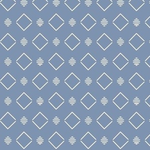 Horizon Mirror large: Chambray Blue & Antique White Diamonds, Art Deco Geometric