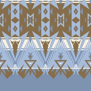 Ossineke Camp Blanket large: Chambray Blue & Brown Retro Rustic Geometric, American Indian, Lodge, Cabin, Southwest