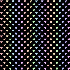 Hearts in Pastel Rainbow Colors on Black Background