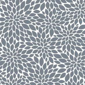 Dahlia Blossom Pattern - Faded Denim and White
