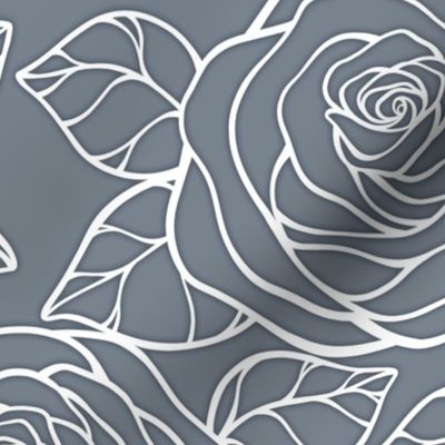 Large Rose Cutout Pattern - Faded Denim and White