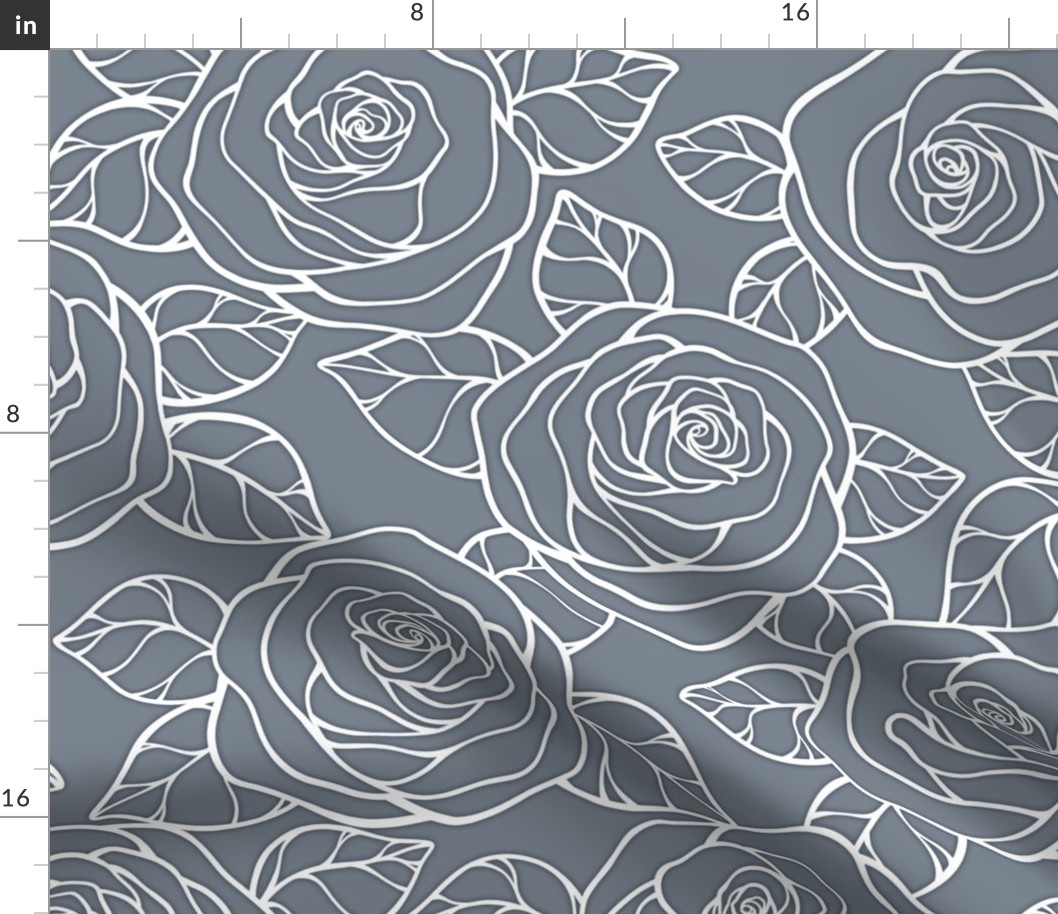 Large Rose Cutout Pattern - Faded Denim and White