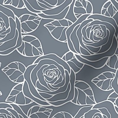 Rose Cutout Pattern - Faded Denim and White