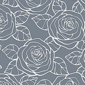 Rose Cutout Pattern - Faded Denim and White