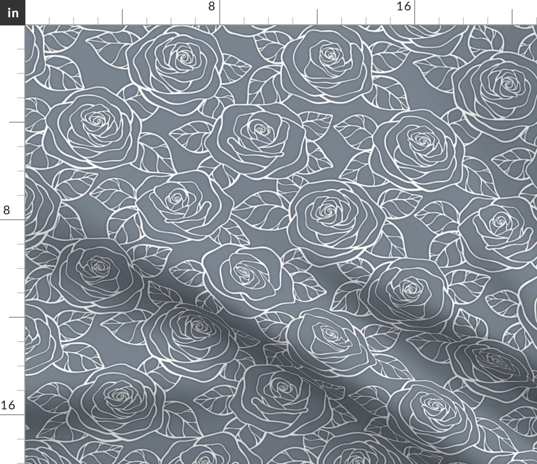 Rose Cutout Pattern - Faded Denim and White