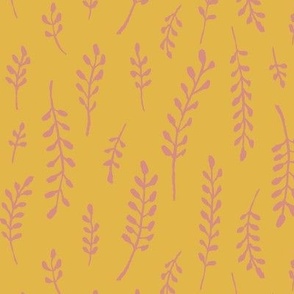 Couch Grass - Floral Doodles I M size I 12" I Pink on Yellow I by House of Haricot