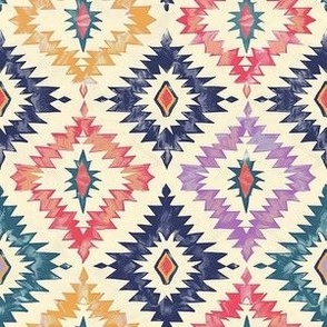Small Scale Watercolor Tribal Southwestern Aztec Bright Colors on Ivory