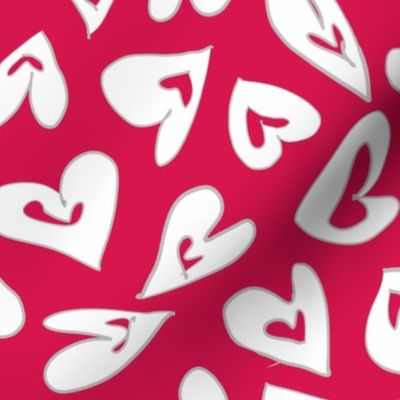 Whimsical Free Form White Hearts on Red