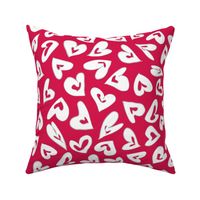Whimsical Free Form White Hearts on Red