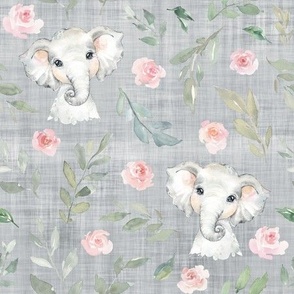 elephant pink floral grey linen