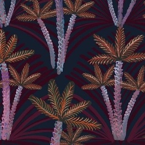 Deco Palm Trees and scallop edge in Rust on Navy