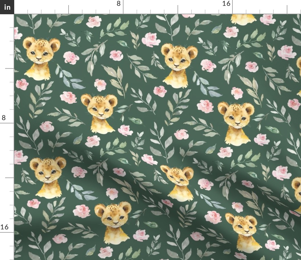 pink floral dark green