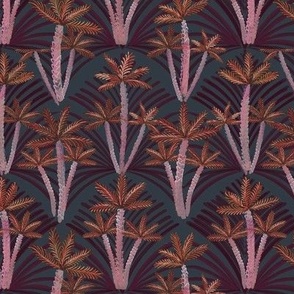 Deco Palm Trees and scallop edge in purple on purple