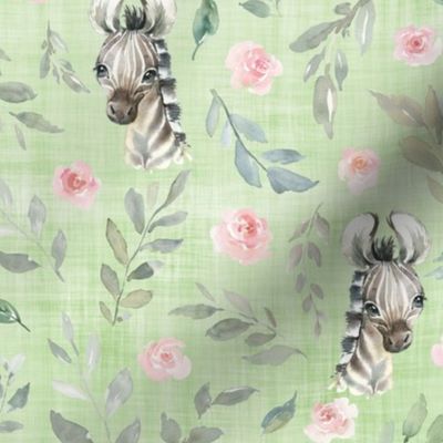 zebra pink floral green linen