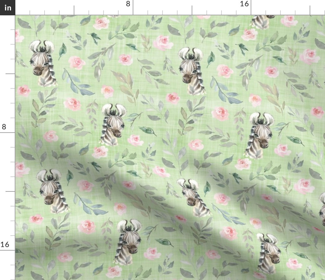 zebra pink floral green linen