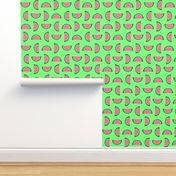 Watermelon Pink and Green Jelly Candy Fruit Slices on Mint Green