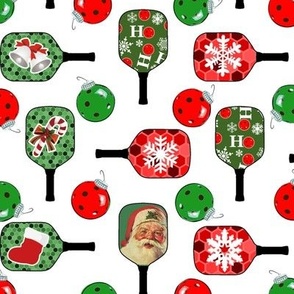 Christmas Pickleball Red and Green Pickleball Ornaments and Pickleball Paddles with Holiday Favorite Things