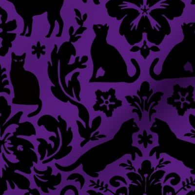 Black Cat Damask - Everyday Deep Purple