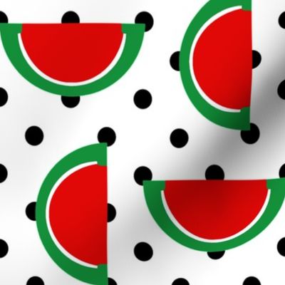 Strawberry Red and Green Jelly Candy Fruit Slices on Black and White Polka Dots