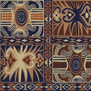 African Block Print - Navy Rust  - Large Scale - Design 12428191