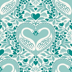 valentine swans/teal/large