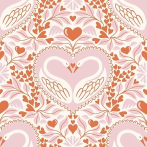 valentine swans/pink and orange/large