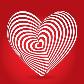 white heart on red background. Optical illusion of 3D three-dimensional volume.