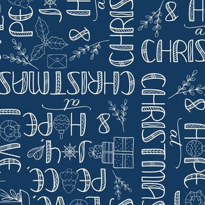 Christmas Greetings Word Art on Blue (large)