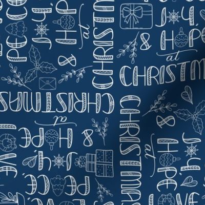 Christmas Greetings Word Art on Blue (small)