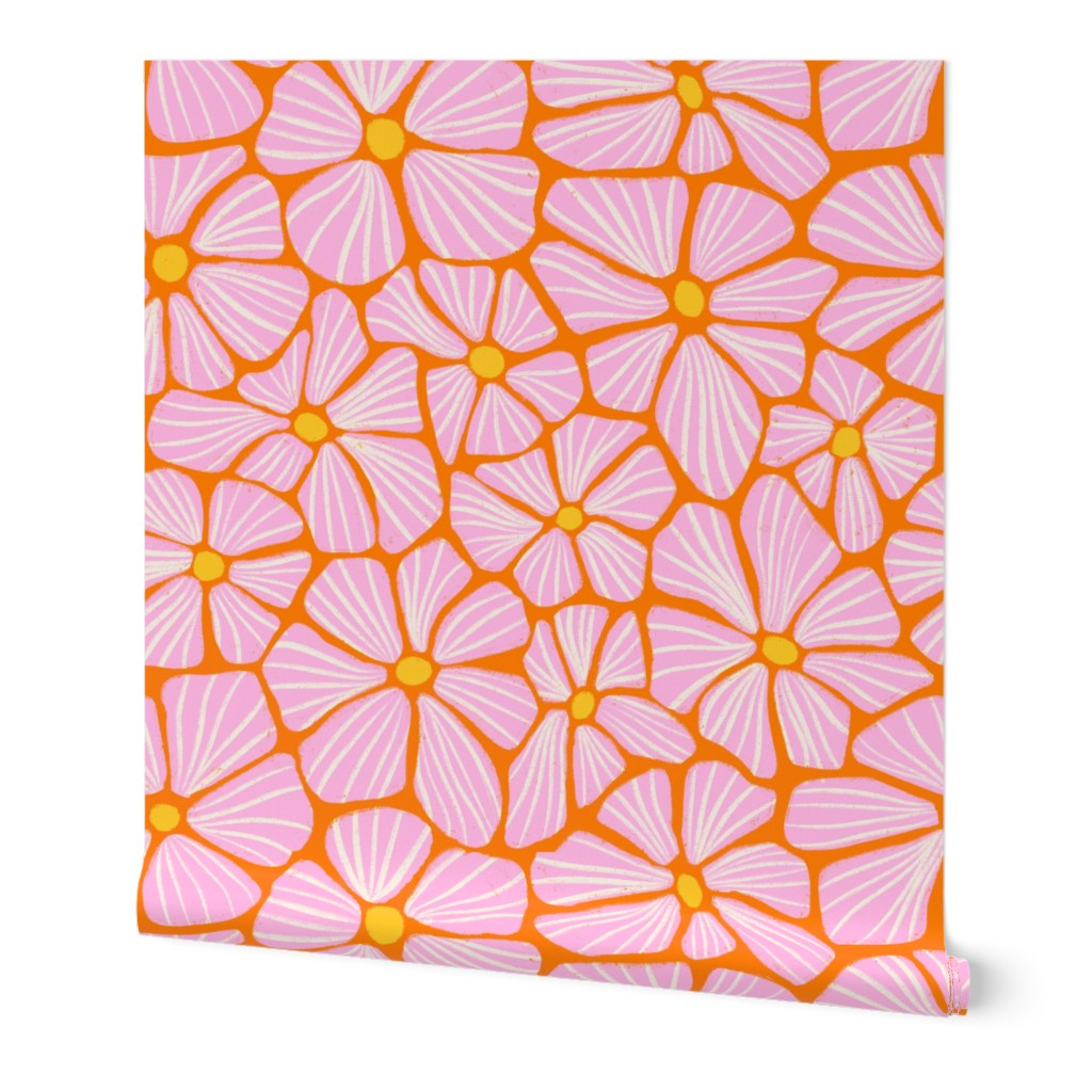 L - Retro Flowers Pink Orange