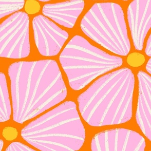 L - Retro Flowers Pink Orange