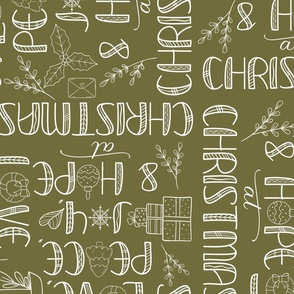 Christmas Greetings Word Art on Olive Green (large)