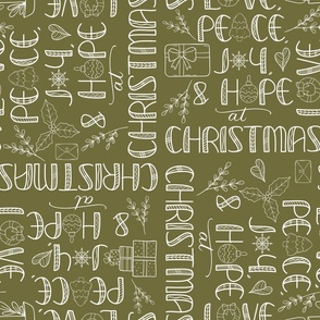 Christmas Greetings Word Art on Olive Green (medium)