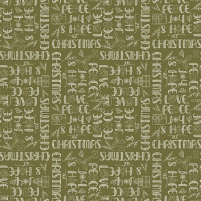 Christmas Greetings Word Art on Olive Green (small)