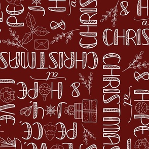 Christmas Greetings Word Art on Red (Large)