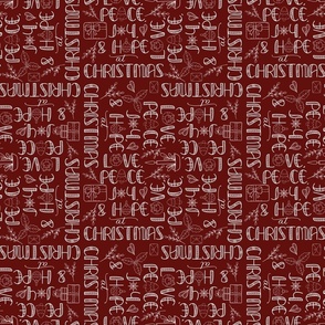 Christmas Greetings Word Art on Red (Small)