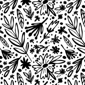 Doodle flowers - monochrome, small scale