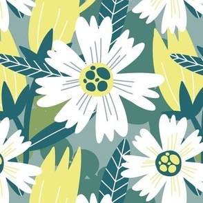 Retro florals - fresh green