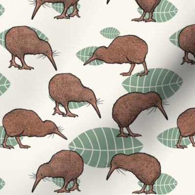 Kiwi bird on green leaves