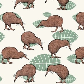 Kiwi bird on green leaves