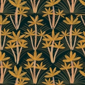 Deco Palm Trees and scallop edge in yellow on navy