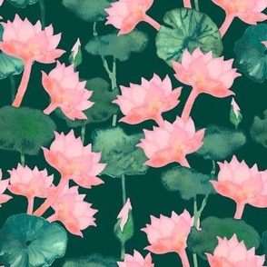 watercolor lotus darkgreen