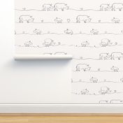 Rhino Mom and Baby Line Art Doodle || Slate Grey on Cream - 21"