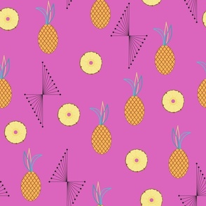 Mid century Tropical pineapples on pink
