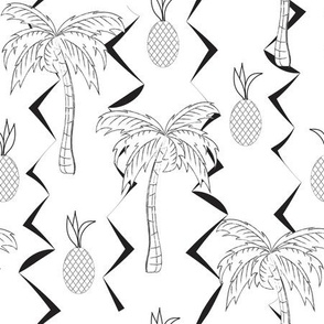 Palm trees and pineapple black and white