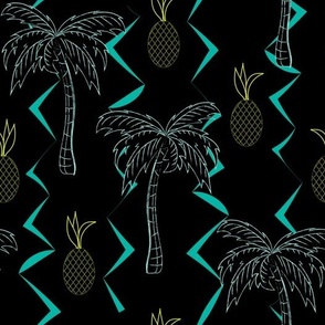 Mid century Palm trees on black background