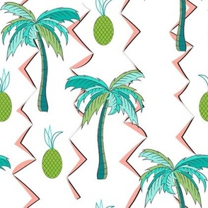 Palm trees and pineapples green