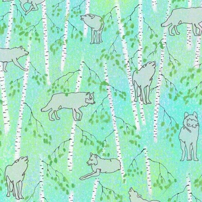 Gray Wolves in a Birch Forest Large