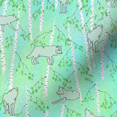 Gray Wolves in a Birch Forest Small