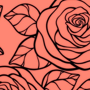 Large Rose Cutout Pattern - Coral and Black